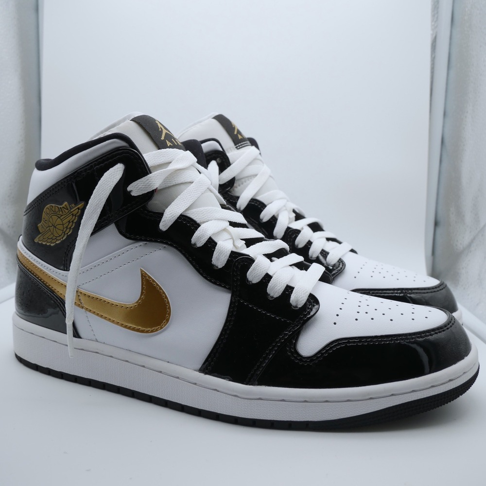 Jordan 1 Mid Patent SE "Black and Gold" Men's Shoe 852542-007 Mens 10.5